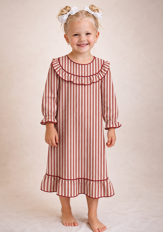 Vintage Holiday Stripe Girls Nightgown | PREORDER